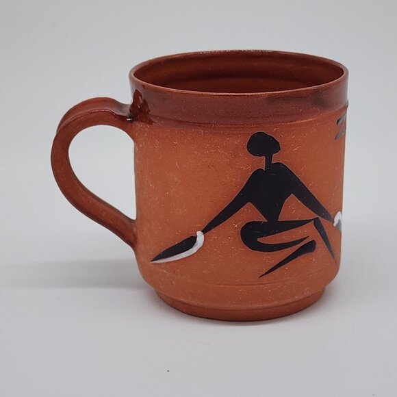 Hand Painted Zimbabwe Clay Mug With Traditional Art 3.5" Tall VTG - Picture 4 of 7